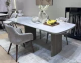 Стол КАЛВИН (CALVIN) 180 цвет КАРРАРА (SEMI-POLISHED SNOW CARRARA SOLID CERAMIC / СЕРЫЙ ДУБ, ®DISAUR