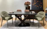 Стол БЛАНКО (BLANCO) 160 цвет ЧЕРНЫЙ МРАМОР МАТОВЫЙ (MATT BLACK MARBLE SOLID CERAMIC / ОРЕХ, ®DISAUR