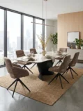 Стол ЛАВА (LAVA) 200 БЕЖЕВЫЙ МРАМОР TL-616, испанская керамика / Черный каркас, ®DISAUR