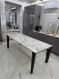 Стол ЭЗМИР (ESMIR) 180 цвет АРАБЕСКАТО (MATTE ARABESCATO SOLID CERAMIC) / ОРЕХ, ®DISAUR