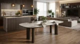 Стол ГАРДЕ (GARDE) 239 цвет Бежевый мрамор CA036, керамика / коричневый, ®DISAUR