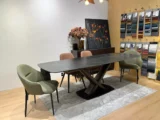 Стол БЛАНКО (BLANCO) 160 цвет ЧЕРНЫЙ МРАМОР МАТОВЫЙ (MATT BLACK MARBLE SOLID CERAMIC / ОРЕХ, ®DISAUR