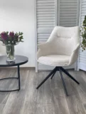 Стул ОВЕ (OVE) 360 град. поворот. RAVEN22 Бежево-белый, ткань / Черный, ®DISAUR