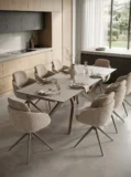 Стол КОСТА (COSTA) 180 ТРАВЕРТИН (MATTE SPANISH TRAVERTINE) керамика/ Латте / Орех натур, ®DISAUR