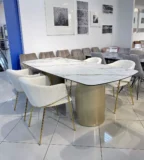 Стол БРОНТЕ (BRONTE) 220 цвет KL-188 Бело-коричневый мрамор керамика/ ШАМПАНЬ, ®DISAUR