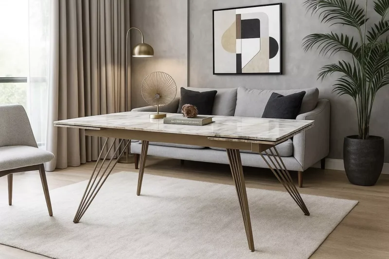 Стол АСЕРРА-1 (ACERRA-1) 160 цвет ГРАНД ЖАДЕ (GLOSS GRAND JADE, керамика/ ШАМПАНЬ, ®DISAUR