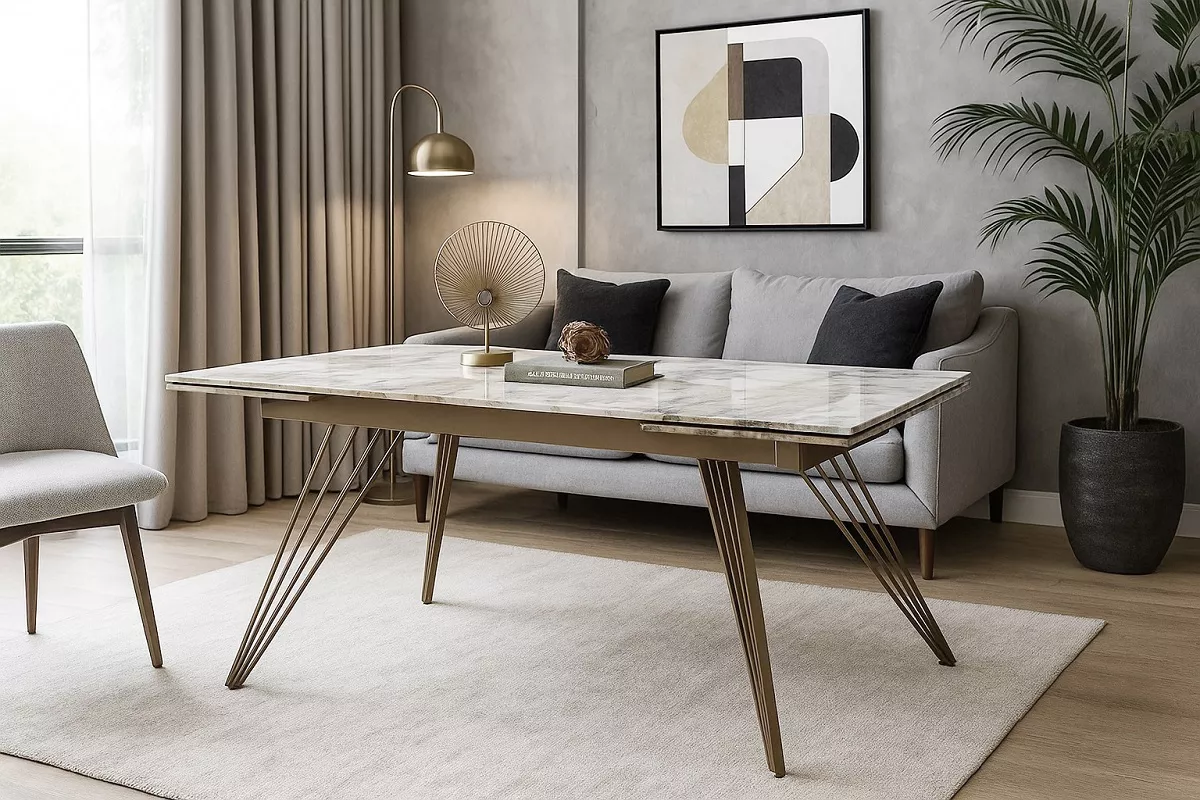 Стол АСЕРРА-1 (ACERRA-1) 160 цвет ГРАНД ЖАДЕ (GLOSS GRAND JADE, керамика/ ШАМПАНЬ, ®DISAUR