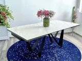 Стол РИЕТИ (RIETI) 200 цвет KL-99 Белый мрамор матовый, итальянская керамика / ЧЕРНЫЙ, ®DISAUR