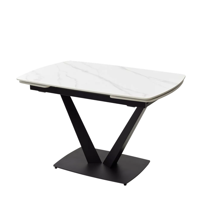 Стол АЛАТРИ (ALATRI) 120 цвет БЕЛЫЙ МРАМОР МАТОВЫЙ (MATT WHITE MARBLE) керамика / ЧЕРНЫЙ, ®DISAUR