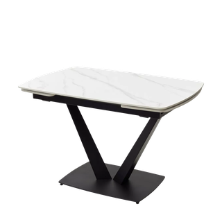 Стол АЛАТРИ (ALATRI) 120 цвет БЕЛЫЙ МРАМОР МАТОВЫЙ (MATT WHITE MARBLE) керамика / ЧЕРНЫЙ, ®DISAUR