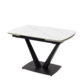 Стол АЛАТРИ (ALATRI) 120 цвет БЕЛЫЙ МРАМОР МАТОВЫЙ (MATT WHITE MARBLE) керамика / ЧЕРНЫЙ, ®DISAUR