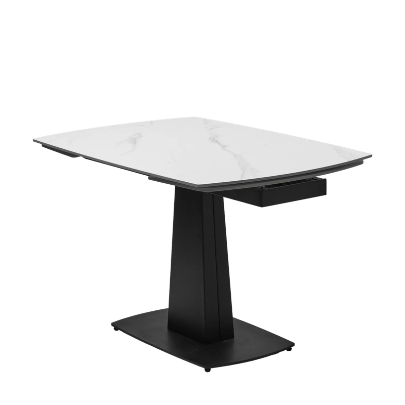 Стол БАЛД (BALDE) 140 цвет БЕЛЫЙ МРАМОР МАТОВЫЙ (MATT WHITE MARBLE SOLID CERAMIC) / ЧЕРНЫЙ, ®DISAUR
