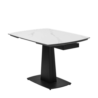 Стол БАЛД (BALDE) 140 цвет БЕЛЫЙ МРАМОР МАТОВЫЙ (MATT WHITE MARBLE SOLID CERAMIC) / ЧЕРНЫЙ, ®DISAUR