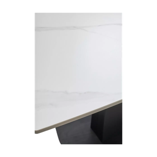 Стол БАЛД (BALDE) 140 цвет БЕЛЫЙ МРАМОР МАТОВЫЙ (MATT WHITE MARBLE SOLID CERAMIC) / ЧЕРНЫЙ, ®DISAUR
