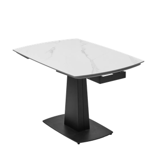 Стол БАЛД (BALDE) 140 цвет БЕЛЫЙ МРАМОР МАТОВЫЙ (MATT WHITE MARBLE SOLID CERAMIC) / ЧЕРНЫЙ, ®DISAUR