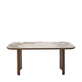 Стол БАРК (BARK) 180 цвет CA035 Бежевый мрамор, керамика / Орех (WALNUT), ®DISAUR