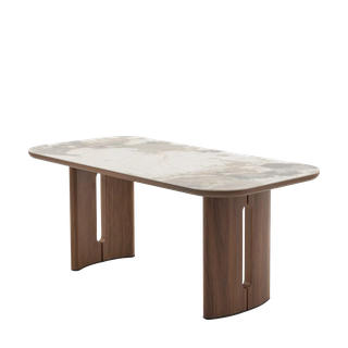 Стол БАРК (BARK) 180 цвет CA035 Бежевый мрамор, керамика / Орех (WALNUT), ®DISAUR