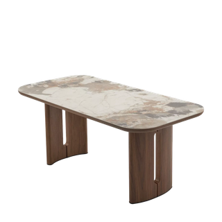 Стол БАРК (BARK) 180 цвет CA035 Бежевый мрамор, керамика / Орех (WALNUT), ®DISAUR