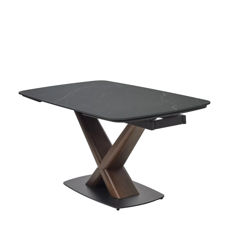 Стол БЛАНКО (BLANCO) 160 цвет ЧЕРНЫЙ МРАМОР МАТОВЫЙ (MATT BLACK MARBLE SOLID CERAMIC / ОРЕХ, ®DISAUR