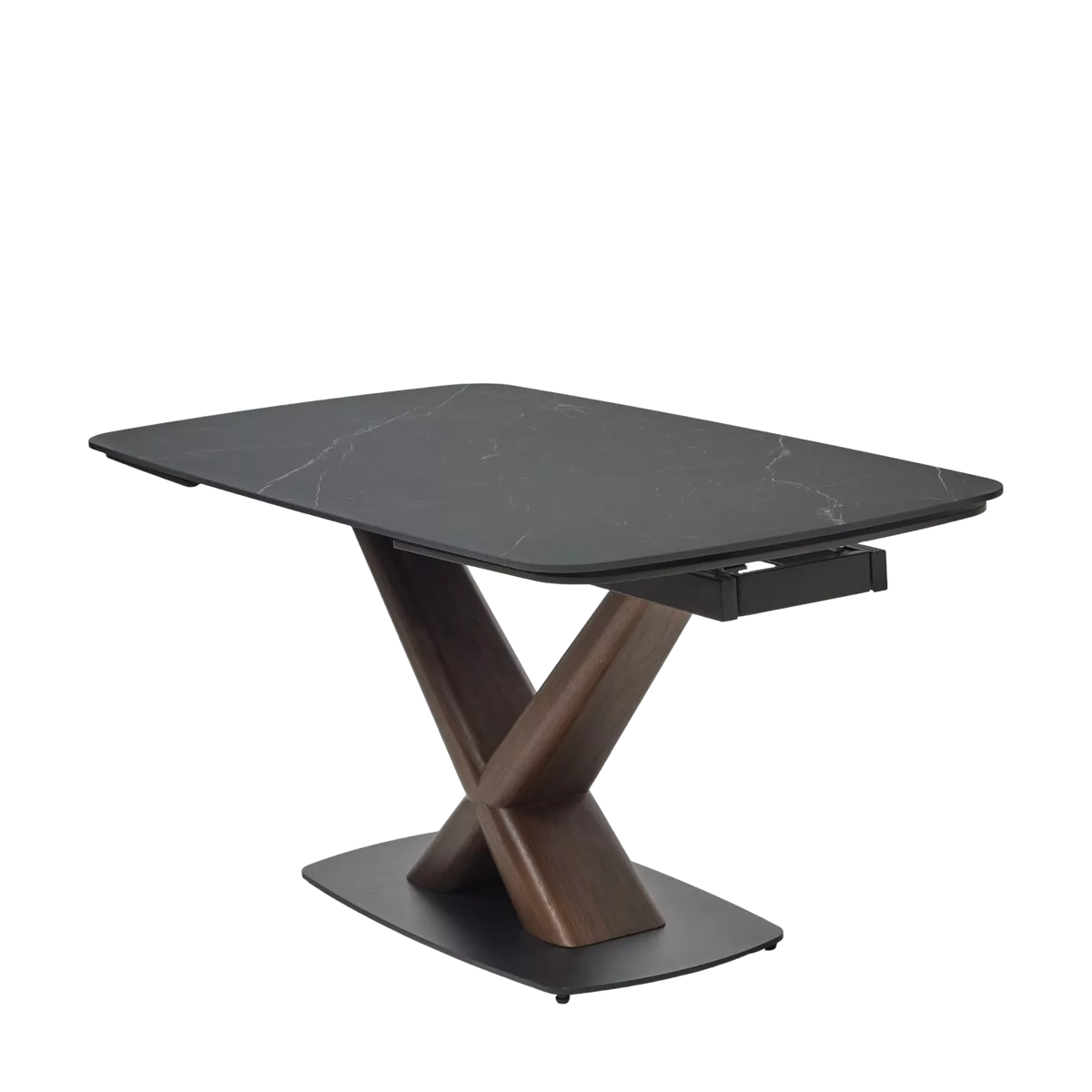 Стол БЛАНКО (BLANCO) 160 цвет ЧЕРНЫЙ МРАМОР МАТОВЫЙ (MATT BLACK MARBLE SOLID CERAMIC / ОРЕХ, ®DISAUR