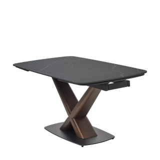 Стол БЛАНКО (BLANCO) 160 цвет ЧЕРНЫЙ МРАМОР МАТОВЫЙ (MATT BLACK MARBLE SOLID CERAMIC / ОРЕХ, ®DISAUR