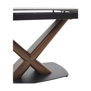 Стол БЛАНКО (BLANCO) 160 цвет ЧЕРНЫЙ МРАМОР МАТОВЫЙ (MATT BLACK MARBLE SOLID CERAMIC / ОРЕХ, ®DISAUR