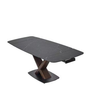 Стол БЛАНКО (BLANCO) 160 цвет ЧЕРНЫЙ МРАМОР МАТОВЫЙ (MATT BLACK MARBLE SOLID CERAMIC / ОРЕХ, ®DISAUR
