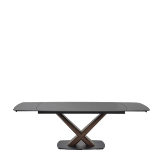 Стол БЛАНКО (BLANCO) 160 цвет ЧЕРНЫЙ МРАМОР МАТОВЫЙ (MATT BLACK MARBLE SOLID CERAMIC / ОРЕХ, ®DISAUR
