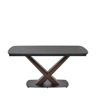 Стол БЛАНКО (BLANCO) 160 цвет ЧЕРНЫЙ МРАМОР МАТОВЫЙ (MATT BLACK MARBLE SOLID CERAMIC / ОРЕХ, ®DISAUR