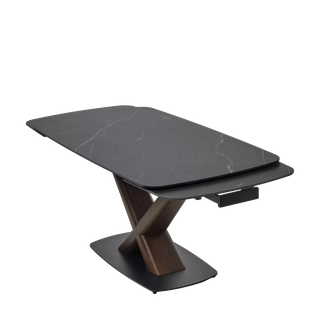 Стол БЛАНКО (BLANCO) 160 цвет ЧЕРНЫЙ МРАМОР МАТОВЫЙ (MATT BLACK MARBLE SOLID CERAMIC / ОРЕХ, ®DISAUR