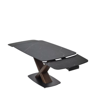 Стол БЛАНКО (BLANCO) 160 цвет ЧЕРНЫЙ МРАМОР МАТОВЫЙ (MATT BLACK MARBLE SOLID CERAMIC / ОРЕХ, ®DISAUR