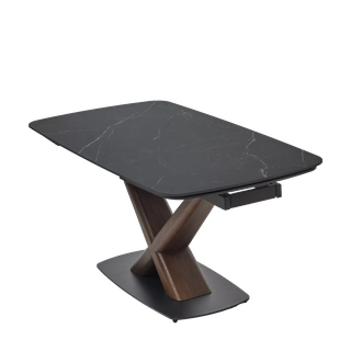 Стол БЛАНКО (BLANCO) 160 цвет ЧЕРНЫЙ МРАМОР МАТОВЫЙ (MATT BLACK MARBLE SOLID CERAMIC / ОРЕХ, ®DISAUR