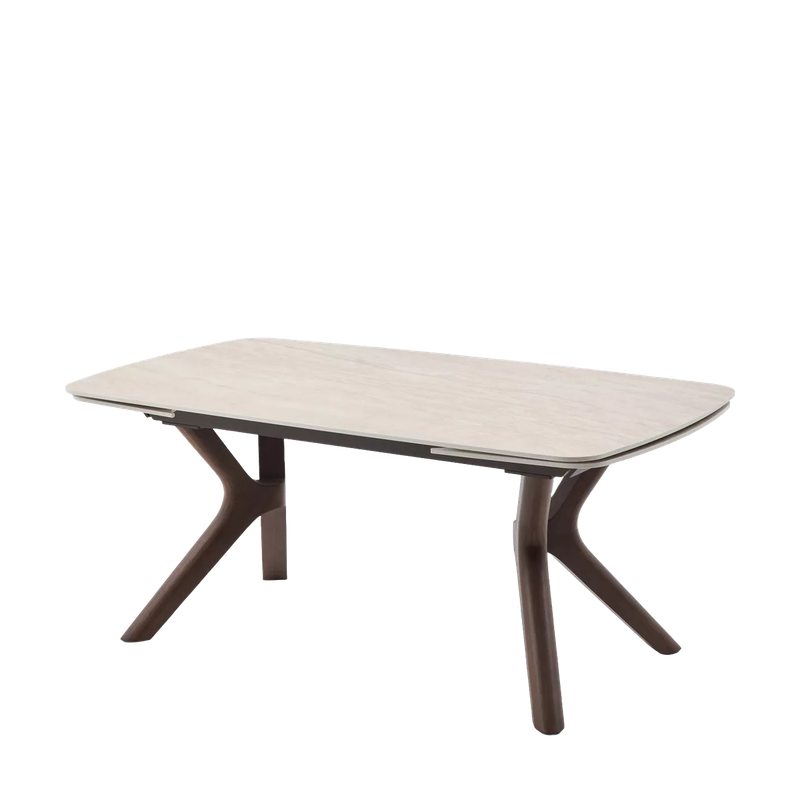 Стол КИРАН (KIRAN) 180 БЕЖЕВЫЙ МРАМОР (MATTE SICILY BEIGE SOLID CERAMIC) / Орех темный, ®DISAUR