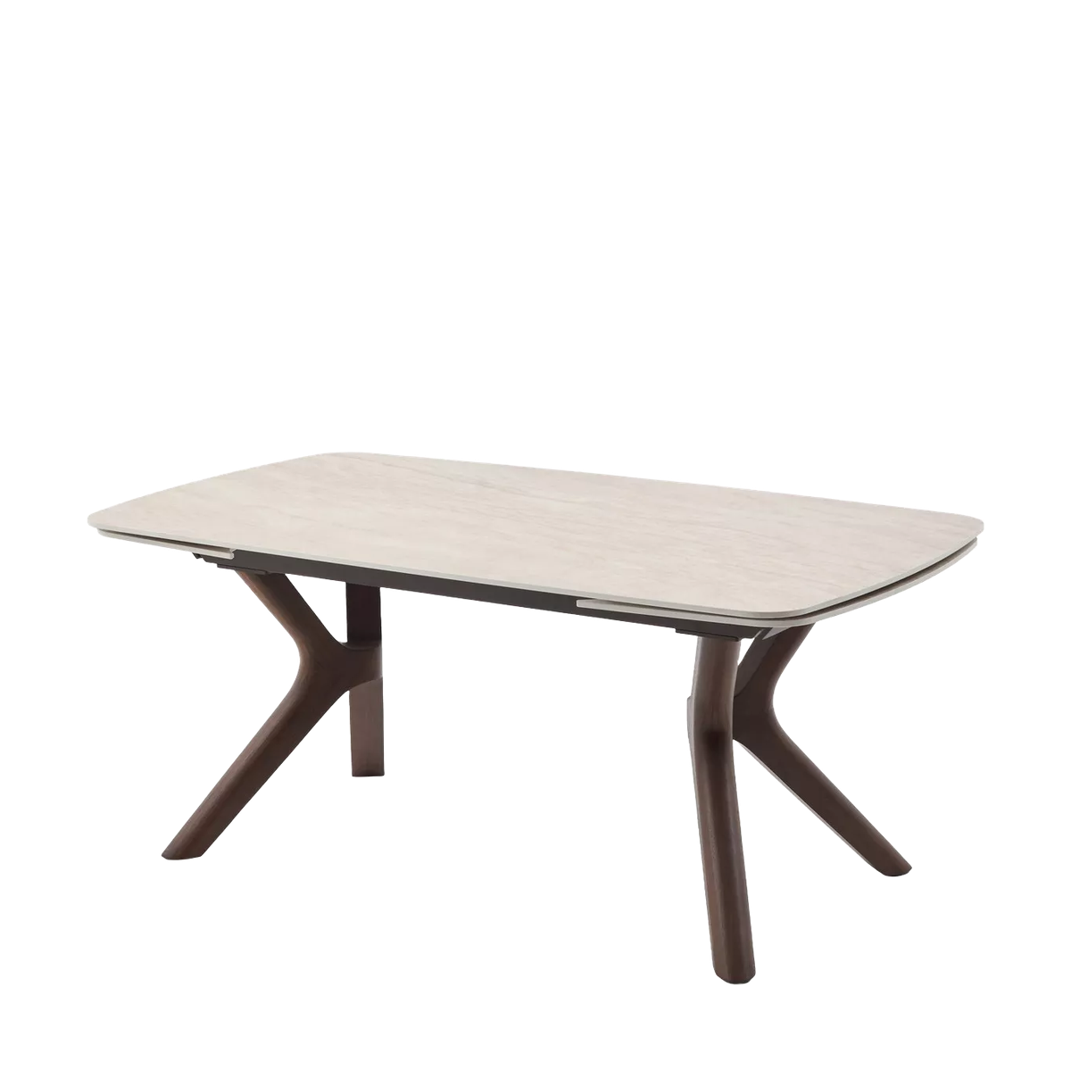 Стол КИРАН (KIRAN) 180 БЕЖЕВЫЙ МРАМОР (MATTE SICILY BEIGE SOLID CERAMIC) / Орех темный, ®DISAUR