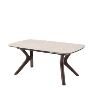 Стол КИРАН (KIRAN) 180 БЕЖЕВЫЙ МРАМОР (MATTE SICILY BEIGE SOLID CERAMIC) / Орех темный, ®DISAUR