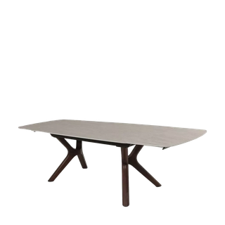 Стол КИРАН (KIRAN) 180 БЕЖЕВЫЙ МРАМОР (MATTE SICILY BEIGE SOLID CERAMIC) / Орех темный, ®DISAUR