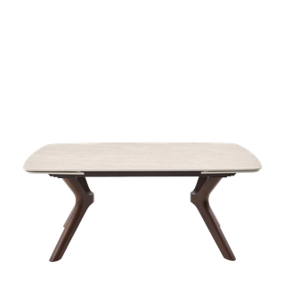 Стол КИРАН (KIRAN) 180 БЕЖЕВЫЙ МРАМОР (MATTE SICILY BEIGE SOLID CERAMIC) / Орех темный, ®DISAUR