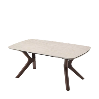 Стол КИРАН (KIRAN) 180 БЕЖЕВЫЙ МРАМОР (MATTE SICILY BEIGE SOLID CERAMIC) / Орех темный, ®DISAUR