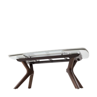 Стол КИРАН (KIRAN) 180 БЕЖЕВЫЙ МРАМОР (MATTE SICILY BEIGE SOLID CERAMIC) / Орех темный, ®DISAUR
