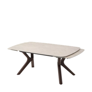 Стол КИРАН (KIRAN) 180 БЕЖЕВЫЙ МРАМОР (MATTE SICILY BEIGE SOLID CERAMIC) / Орех темный, ®DISAUR