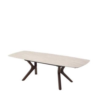 Стол КИРАН (KIRAN) 180 БЕЖЕВЫЙ МРАМОР (MATTE SICILY BEIGE SOLID CERAMIC) / Орех темный, ®DISAUR