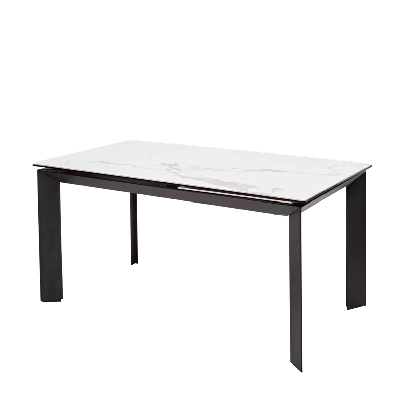 Стол КРЕМОНА (CREMONA) 140 БЕЛЫЙ МРАМОР ГЛЯНЦ (HIGH GLOSS STATUARIO), керамика/ ЧЕРНЫЙ, ®DISAUR