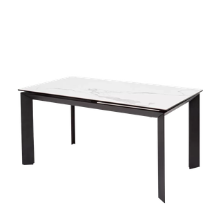 Стол КРЕМОНА (CREMONA) 140 БЕЛЫЙ МРАМОР ГЛЯНЦ (HIGH GLOSS STATUARIO), керамика/ ЧЕРНЫЙ, ®DISAUR