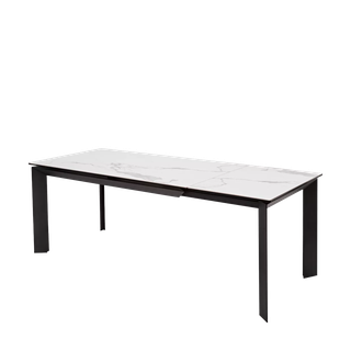 Стол КРЕМОНА (CREMONA) 140 БЕЛЫЙ МРАМОР ГЛЯНЦ (HIGH GLOSS STATUARIO), керамика/ ЧЕРНЫЙ, ®DISAUR