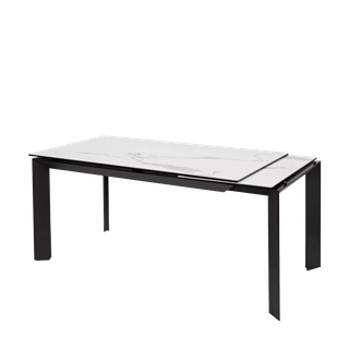 Стол КРЕМОНА (CREMONA) 140 БЕЛЫЙ МРАМОР ГЛЯНЦ (HIGH GLOSS STATUARIO), керамика/ ЧЕРНЫЙ, ®DISAUR