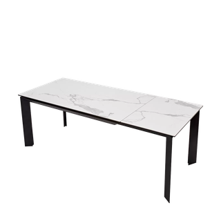 Стол КРЕМОНА (CREMONA) 140 БЕЛЫЙ МРАМОР ГЛЯНЦ (HIGH GLOSS STATUARIO), керамика/ ЧЕРНЫЙ, ®DISAUR