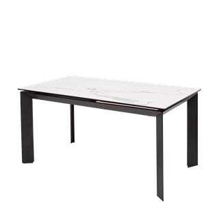 Стол КРЕМОНА (CREMONA) 140 БЕЛЫЙ МРАМОР ГЛЯНЦ (HIGH GLOSS STATUARIO), керамика/ ЧЕРНЫЙ, ®DISAUR