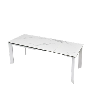 Стол КРЕМОНА (CREMONA) 140 цвет БЕЛЫЙ МРАМОР ГЛЯНЦ (HIGH GLOSS STATUARIO), керамика/ БЕЛЫЙ, ®DISAUR