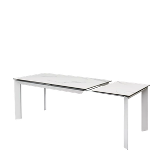 Стол КРЕМОНА (CREMONA) 140 цвет БЕЛЫЙ МРАМОР ГЛЯНЦ (HIGH GLOSS STATUARIO), керамика/ БЕЛЫЙ, ®DISAUR