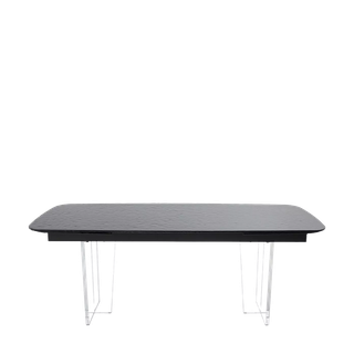Стол ЛАУРИТЦ (LAURITS) 200 цвет ЧЕРНЫЙ (GREY), стекло BUBBLE / Прозрачный каркас ®DISAUR
